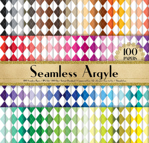 100 Seamless Argyle Papers in 12&quot; x 12&quot;, 300 Dpi Planner Paper, Scrapbook Paper,Rainbow Paper,100 Argyle Papers,100 Cloth Papers