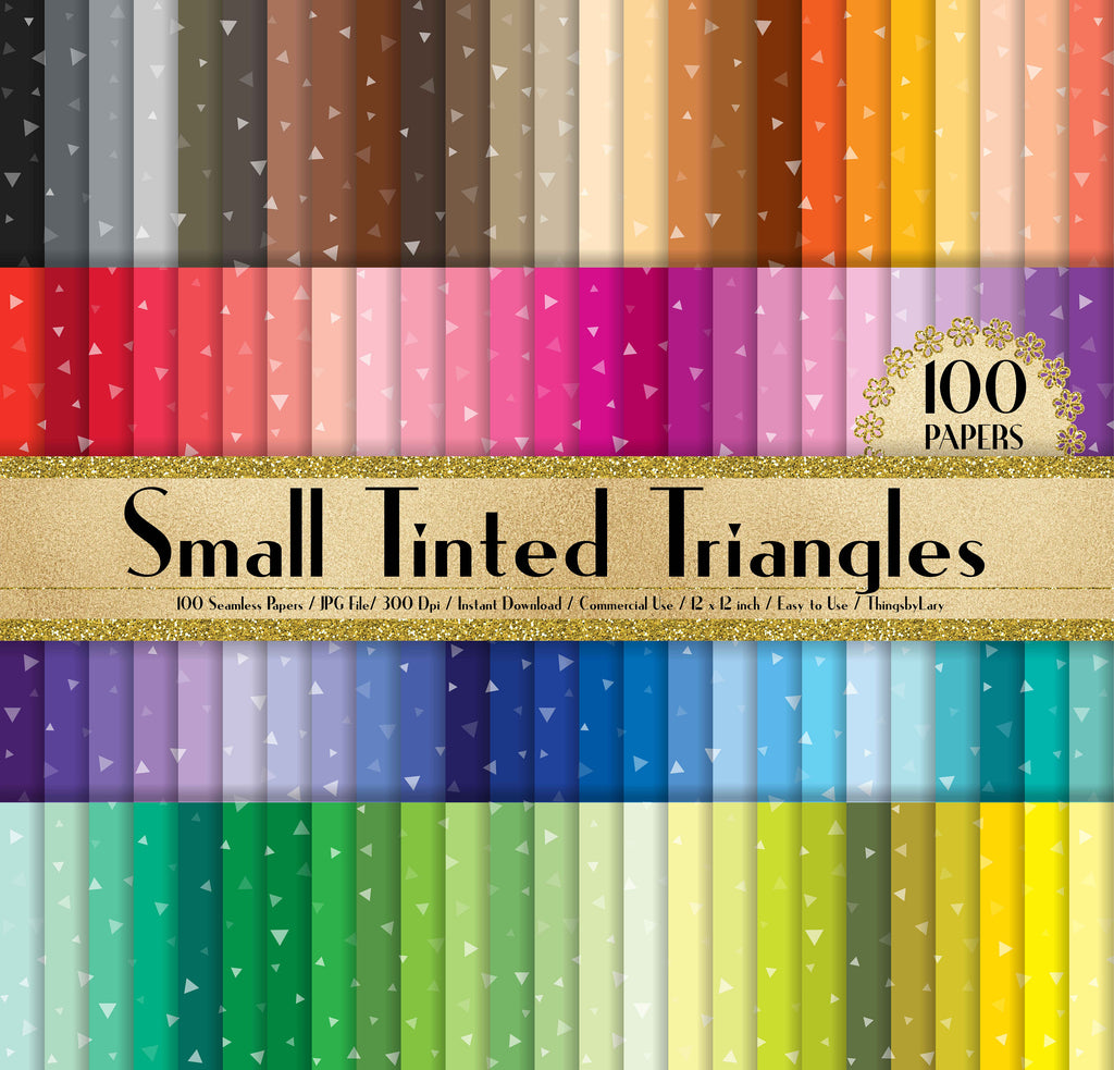 100 Small Tinted Triangles Papers in 12&quot; x 12&quot;, 300 Dpi Planner Paper, Scrapbook Paper,Rainbow Paper,100 Triangle Papers