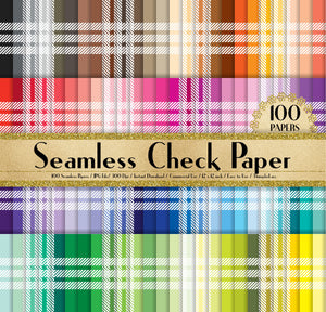 100 Seamless Check Papers in 12&quot; x 12&quot;, 300 Dpi Planner Paper, Scrapbook Paper,Rainbow Paper,100 Check Papers,100 Cloth Papers