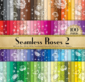 100 Seamless Roses Flower Papers in 12&quot; x 12&quot;, 300 Dpi Planner Paper, Scrapbook Paper,Rainbow Paper,100 Flower Papers,100 Rose Papers