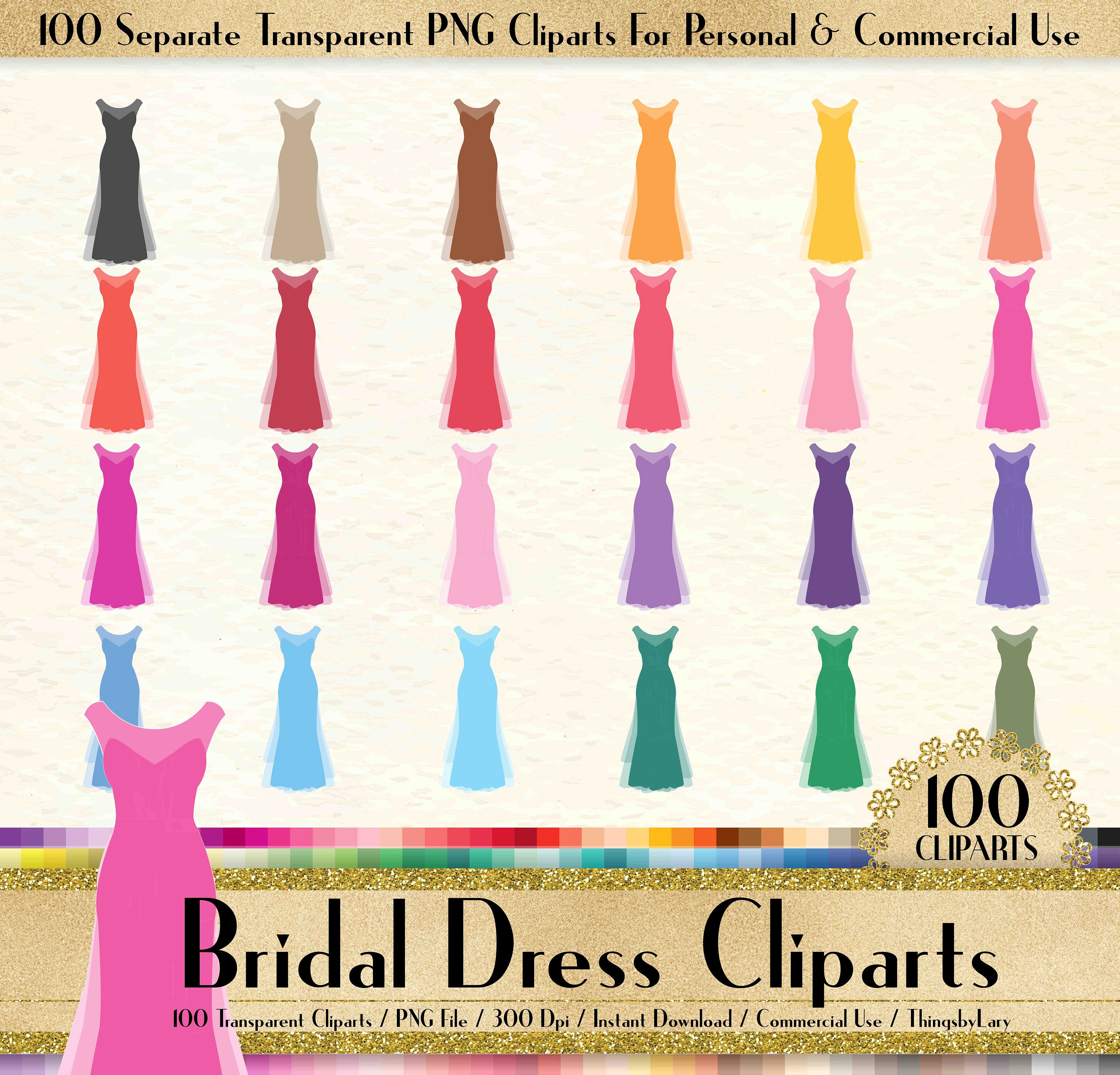 100 Transparent Bridal Dress Clipart, Evening Dress Clipart, Fashion Clipart, 100 Dress Clipart, Planner Clipart, Transparent PNG