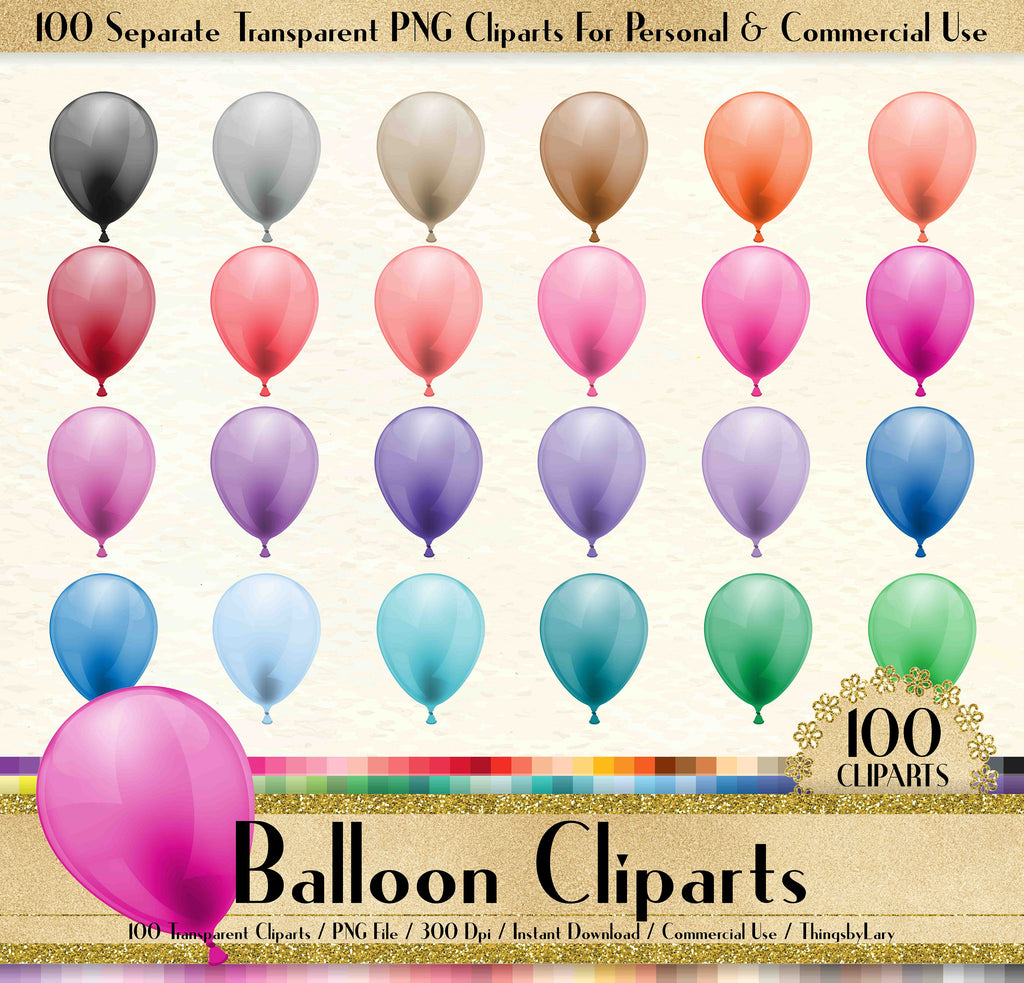 100 Transparent Balloon Clipart, Balloon Clipart, Transparent Clipart, 100 PNG Clipart, Planner Clipart, Rainbow Clip Arts