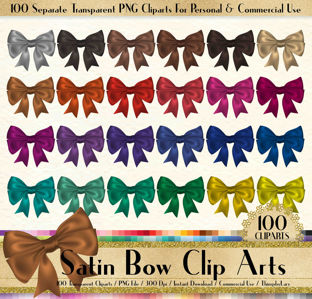 100 Satin Bow Clipart, Bow Clipart, Satin Clipart, Fashion Clipart, 100 PNG Clipart, Planner Clipart, Rainbow Clip Arts