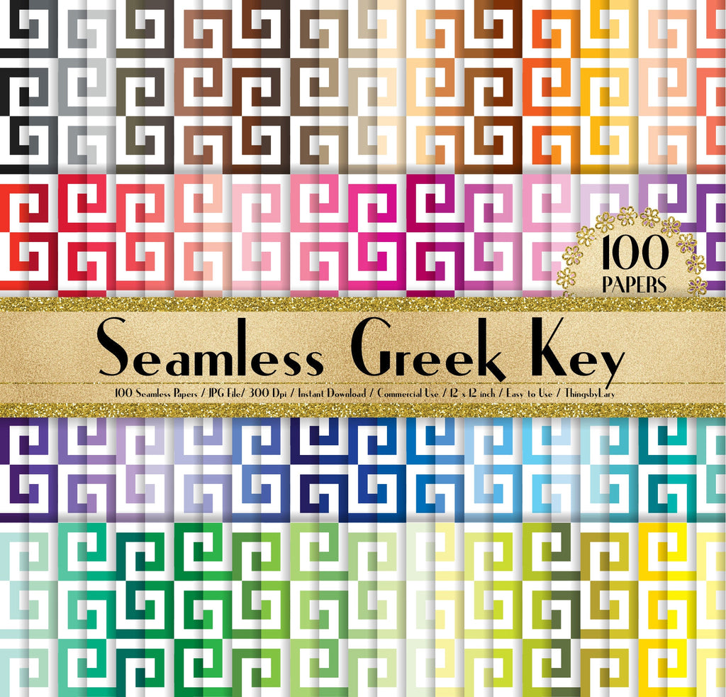 100 Seamless Greek Key Pattern Papers 12 inch 300 Dpi Commercial Use Instant Download, Scrapbooking Antique Kit, Seamless Greek Key