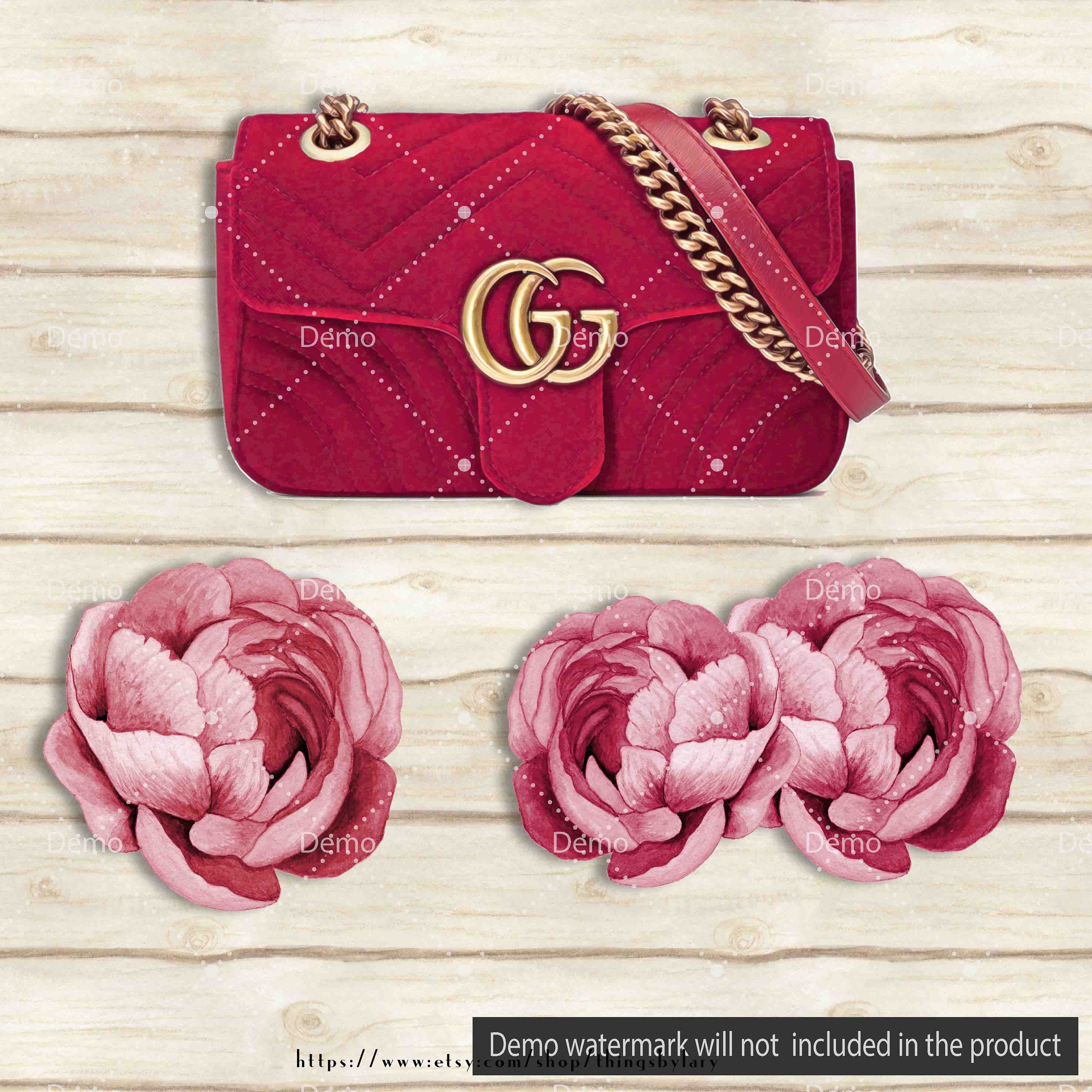 20 Painted Separated Luxury Bag and 20 Peony Clipart Instant Download, High Resolution 300 Dpi, Fashion Clip Arts, Valentine, Commercial Use