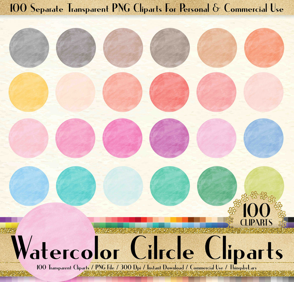 100 Watercolor Circle Clipart, Frame Clipart, Watercolor Clipart, Love Clipart, 100 PNG Clipart, Planner Clipart, Valentine Clip Arts