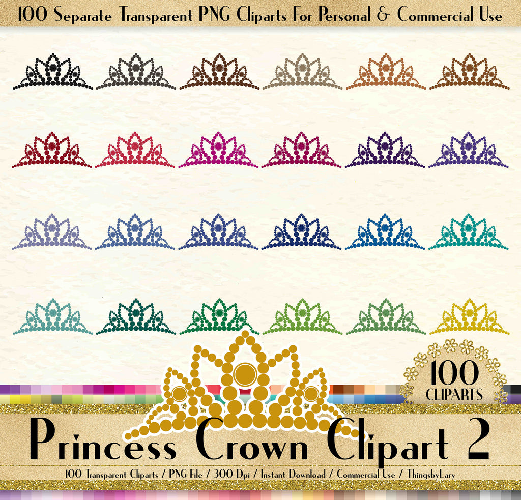 100 Princess Crown Clipart, Tiara Clipart, Crown Clipart, Royal Clipart, 100 PNG Clipart, Planner Clipart, Fairytale Princess  Clip Art