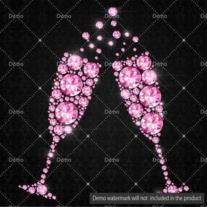 Diamond Champagne Clipart, Pearl Champagne, Jewelry Champagne, New Year Celebration Party, Instant download, Commercial Use, Planner Clipart