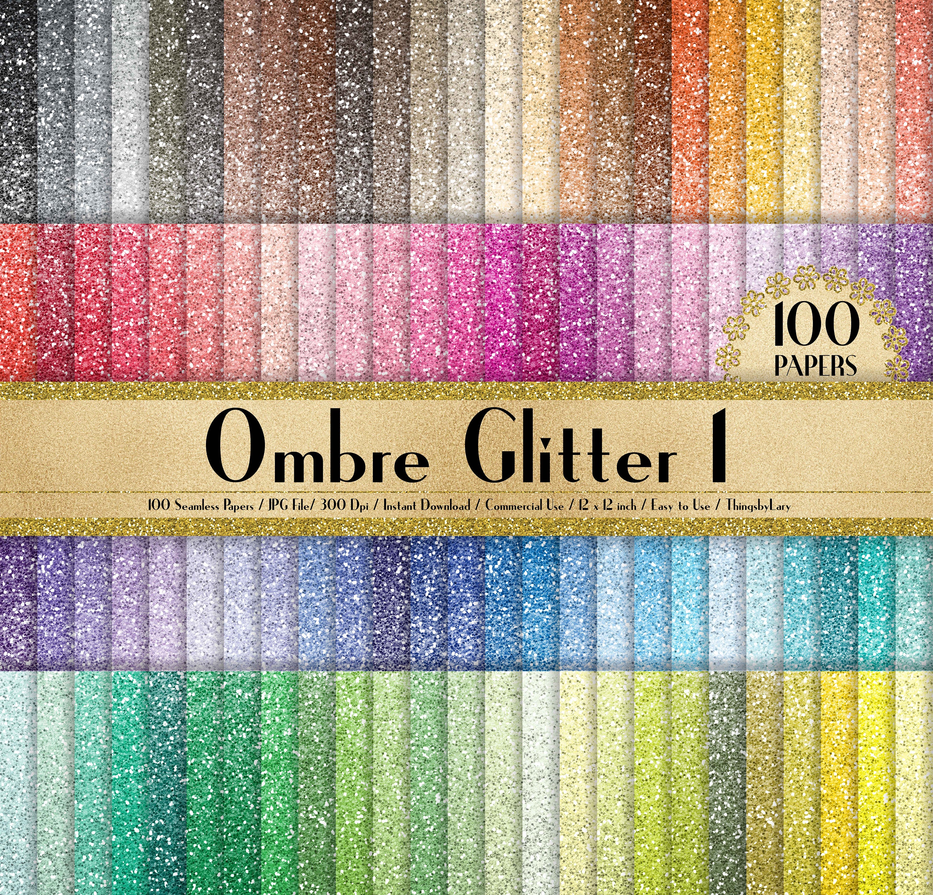 100 Ombre Glitter Papers in 12&quot; x 12&quot;, 300 Dpi Planner Paper, Commercial Use, Scrapbook Paper, Rainbow Paper, 100 Glitter Papers