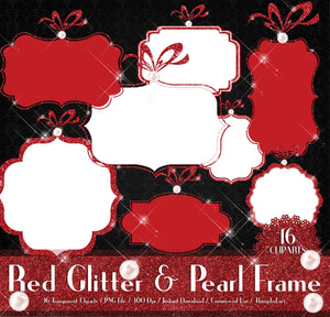 Glitter and Pearl Frame Label Clipart, Pearl Frame, Glitter Frame for Valentine, Christmas, Instant download,Commercial Use, Planner Clipart