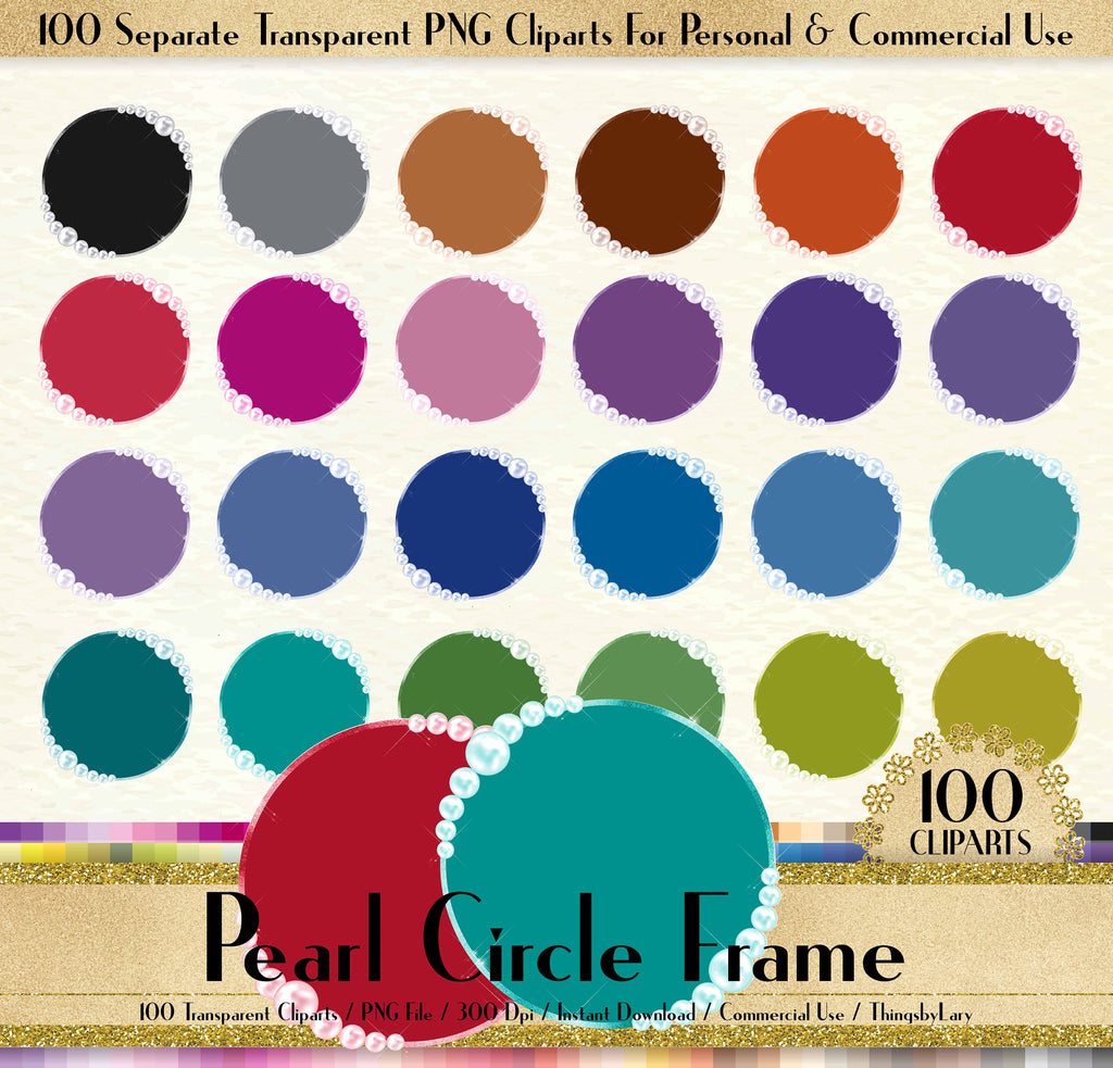 100 Pearl Circle Frame Clipart, Pearl Frame Digital Clip art, 100 PNG Clipart, Planner Clipart, Circle Frame Clip Art