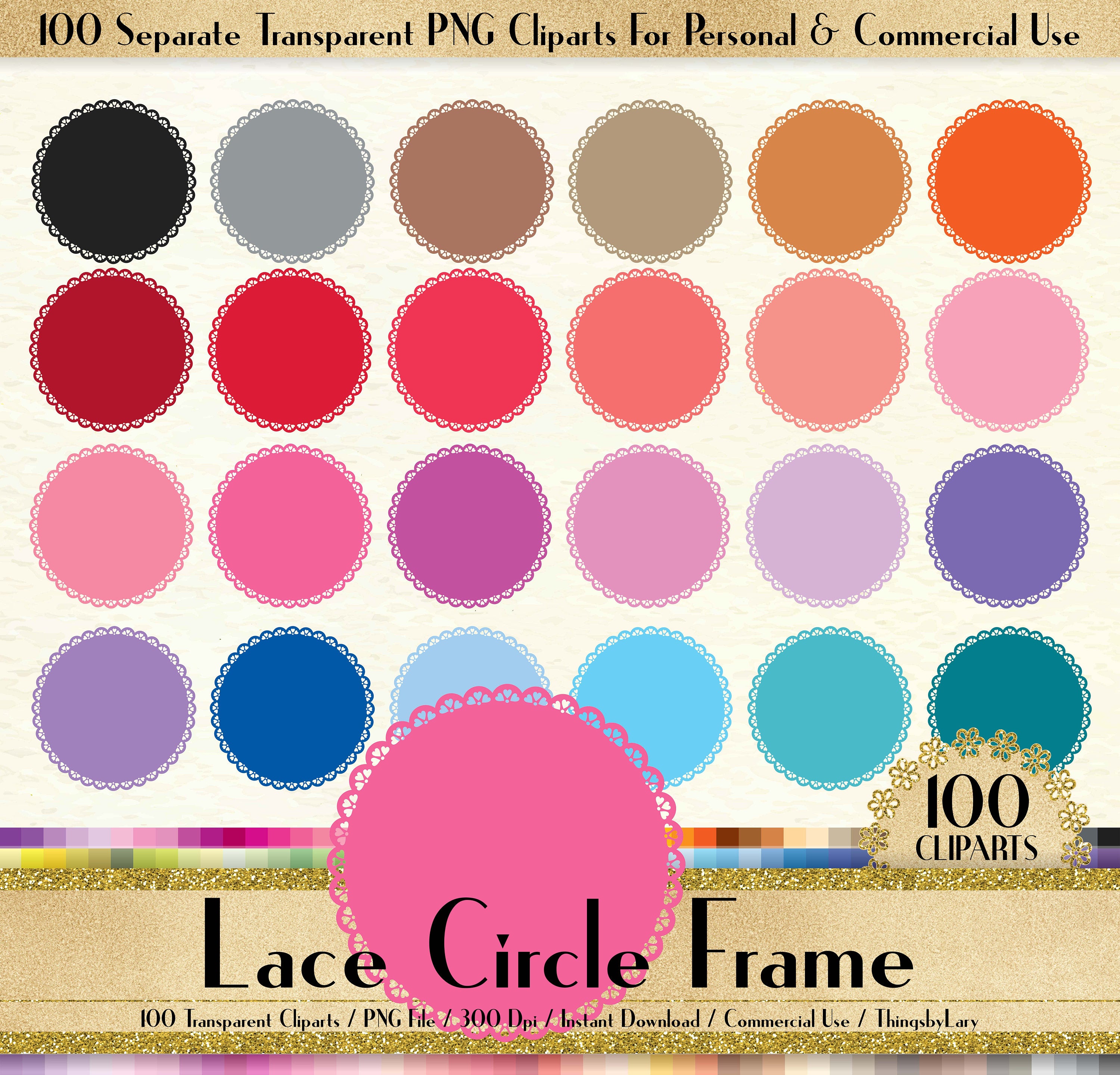 100 Lace Circle Frame Clipart, Frame Digital Clip art, Label Clipart, Lace Clipart, 100 PNG Clipart, Planner Clipart, 100 Circle Clip Art