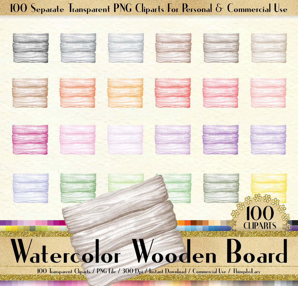 100 Watercolor Wooden Board Clipart, Frame Clipart, Watercolor Clipart, Love Clipart, 100 PNG Clipart, Planner Clipart, Wooden Clip Arts