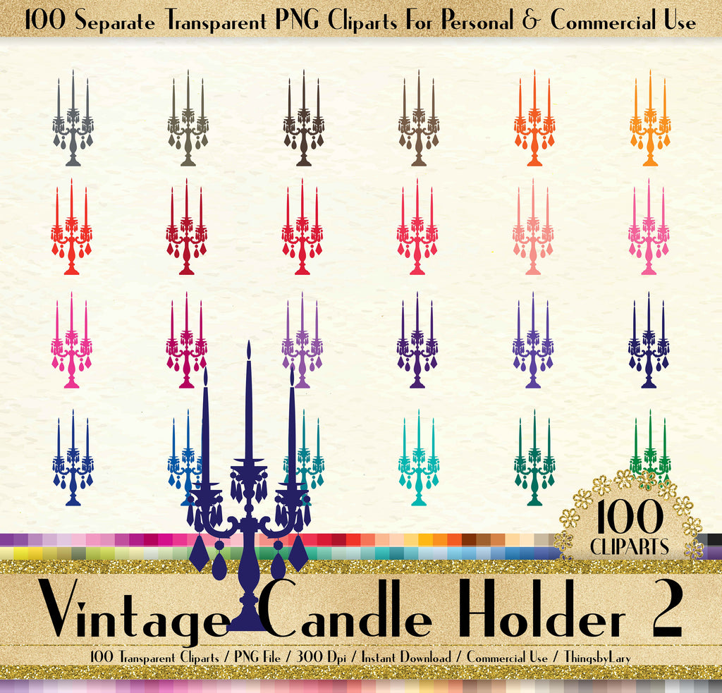 100 Vintage Candle Holder Clipart, Vintage Candle Clipart, 100 PNG Clipart, Planner Clipart, Instant Download Clipart, 100 European Clipart