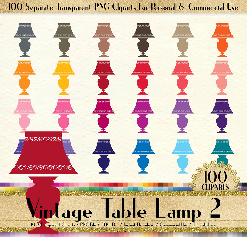 100 Vintage Table Lamp Clipart, Vintage Decoration Clipart, 100 PNG Clipart, Planner Clipart, Instant Download Clipart, 100 Lamp Clipart