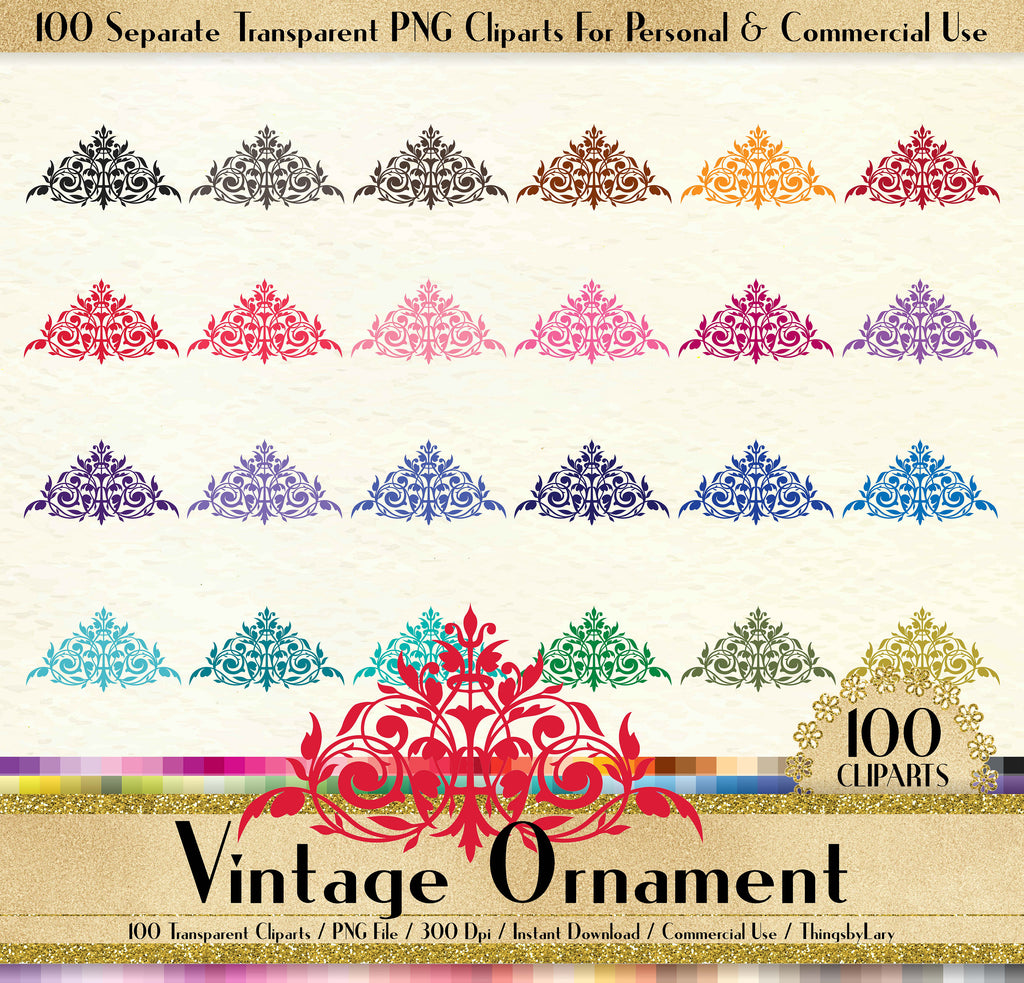 100 Vintage Ornament Clipart, Vintage Decoration Clipart, 100 PNG Clipart, Planner Clipart, Instant Download Clipart, 100 Ornament Clipart