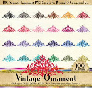 100 Vintage Ornament Clipart, Vintage Decoration Clipart, 100 PNG Clipart, Planner Clipart, Instant Download Clipart, 100 Ornament Clipart