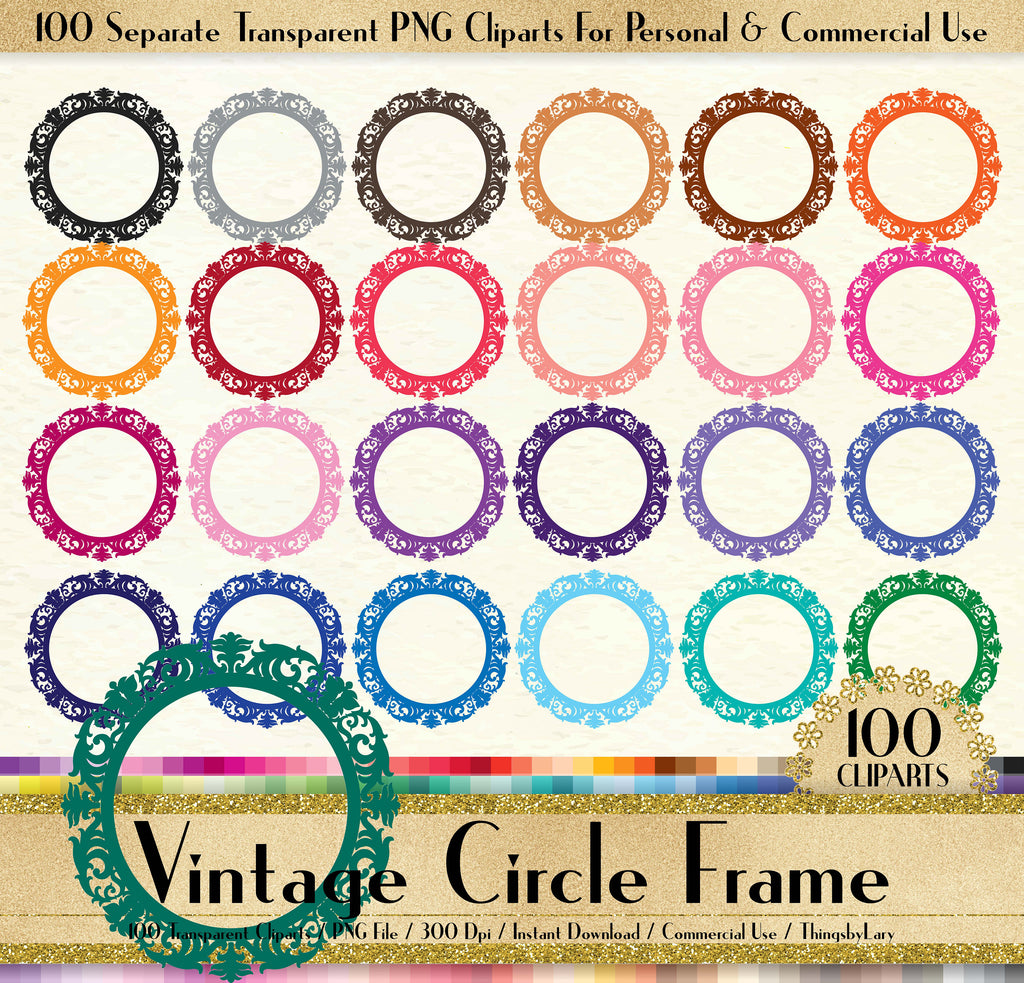 100 Vintage Circle Frame Clipart, Vintage Mirror Clipart, 100 PNG Clipart, Planner Clipart, Instant Download Clipart, Vintage Circle Mirror