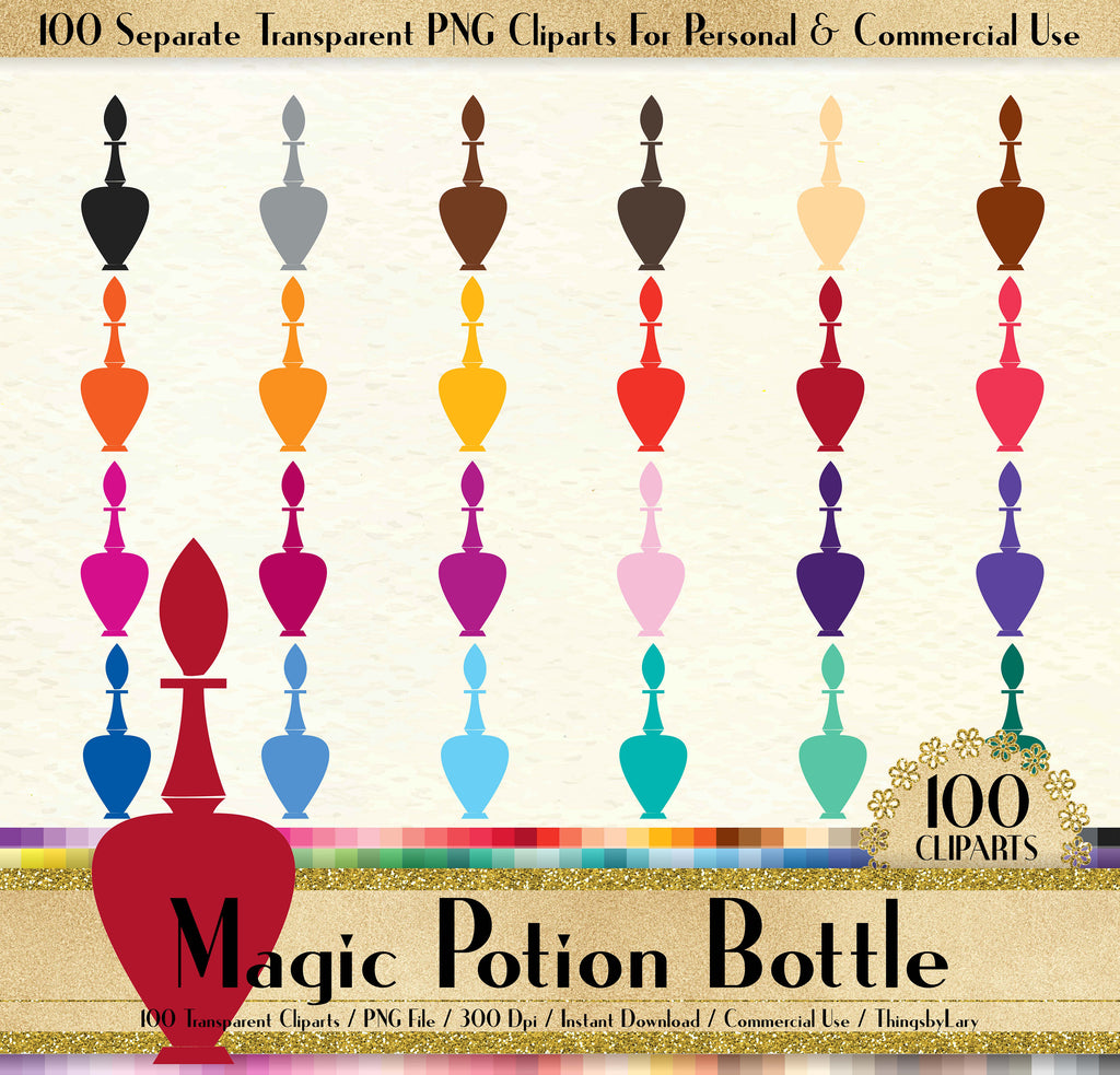 100 Vintage Magic Potion Bottle Clipart, Vintage Bottle Clipart, 100 PNG Clipart, Planner Clipart, Instant Download Clipart, Potion Clipart