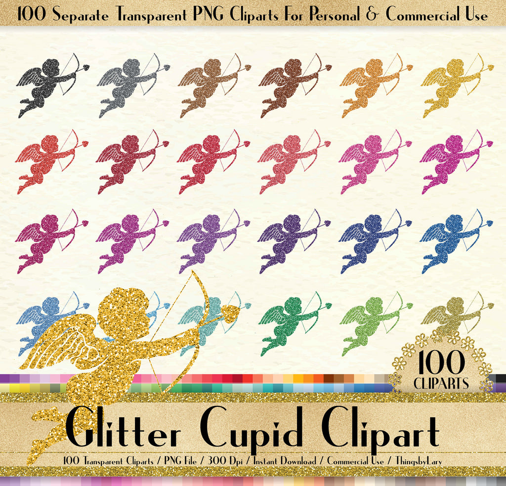 100 Glitter Cupid Love Clipart, Love Digital Clip art, Valentine Clipart, 100 PNG Clipart, Planner Clipart, Instant Download Wedding Clipart