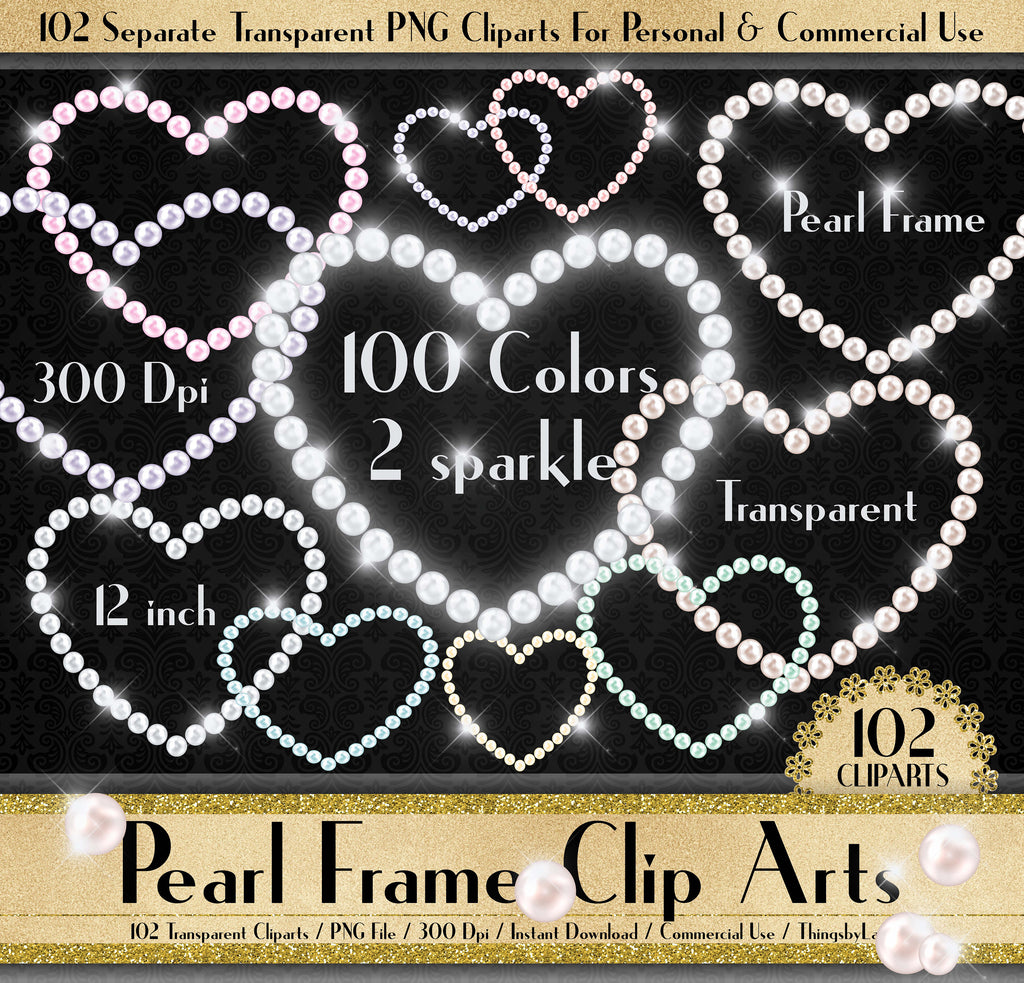 102 Pearl Heart Frame Clipart, Heart Frame, Pearl Frame, Pearl Clip Art, 100 PNG Clipart, Planner Clipart, Luxury Clip Arts, Love Frame