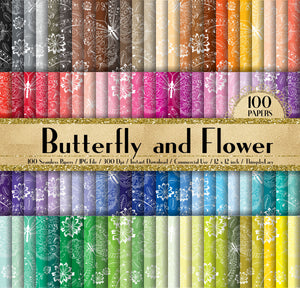100 Seamless Butterfly and Flower Papers 12 inch ,300 Dpi Planner Paper,Commercial Use,Scrapbook Paper,Rainbow,Flower Paper,Butterfly Paper