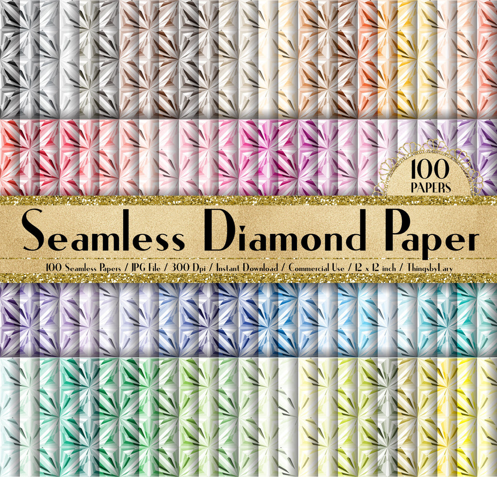 100 Seamless Diamond Papers in 12&quot; x 12&quot;, 300 Dpi Planner Paper, Scrapbook Paper,Rainbow Paper,100 Jewelry Papers,100 Diamond Papers