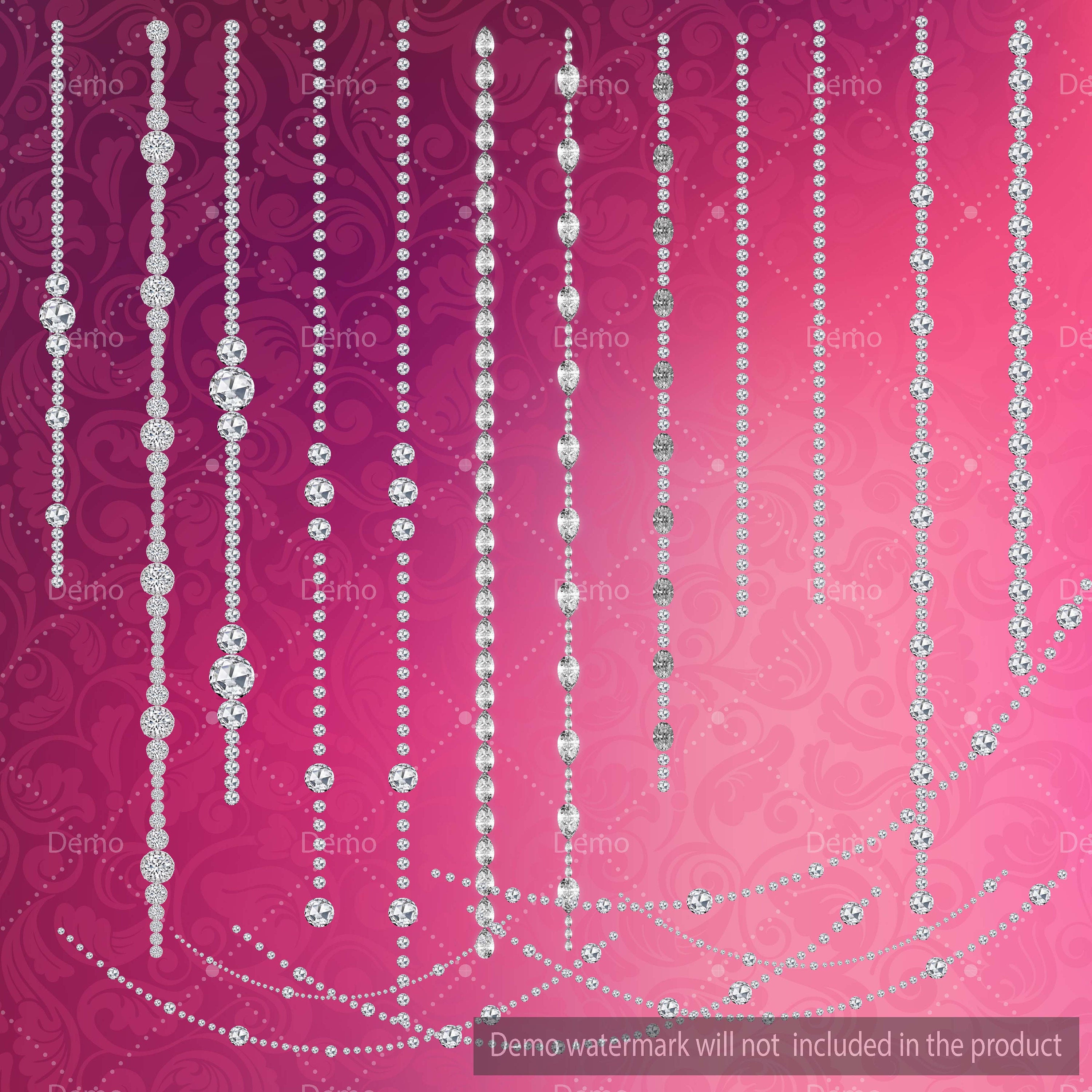 Hanging Diamond Chain Clipart,Diamond String,Jewelry String,Celebration Party,Instant download,Commercial Use,Planner Clipart,Real Diamond