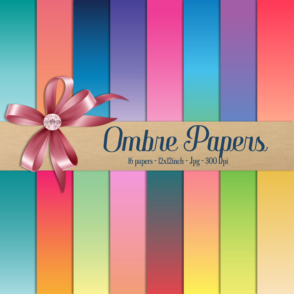 16 Ombre Papers,Linear Gradient Papers,300 Dpi,Instant Download,Commercial Use,Bridal Shower,Digital Paper,Wedding Invitation,Card Making