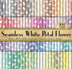 100 Seamless White Petal Flower Paper in 12&quot; x 12&quot;, 300 Dpi Planner Paper, Commercial Use, Scrapbook Paper,Petal Flower Paper