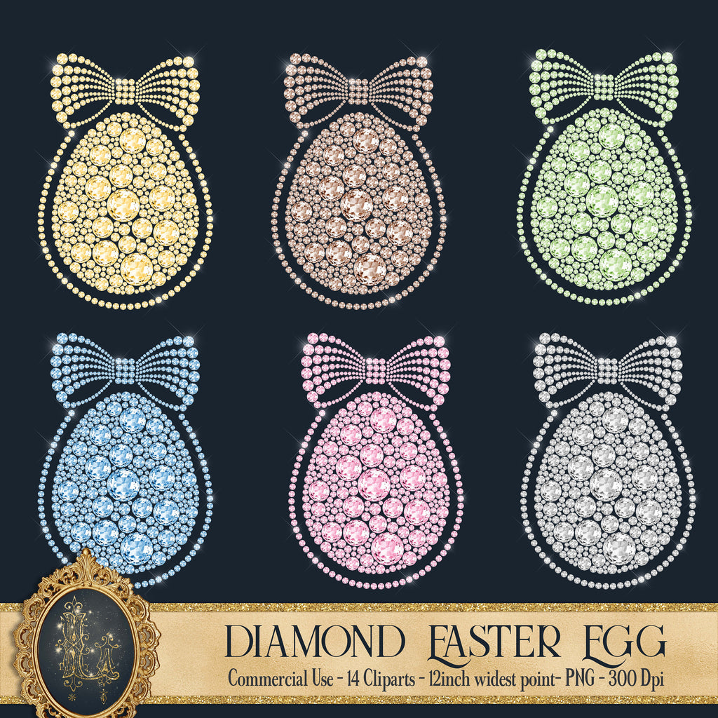 14 Diamond Easter Eggs Cliparts, 300 Dpi, Instant Download, Commercial Use, Transparent, Diamond Clip Art, Happy Easter Clipart, Easter Eggs