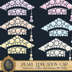 14 Pearl Education Cap Cliparts, 300 Dpi, Instant Download, Commercial Use, Transparent, Pearl Clip Art, Graduation Clipart