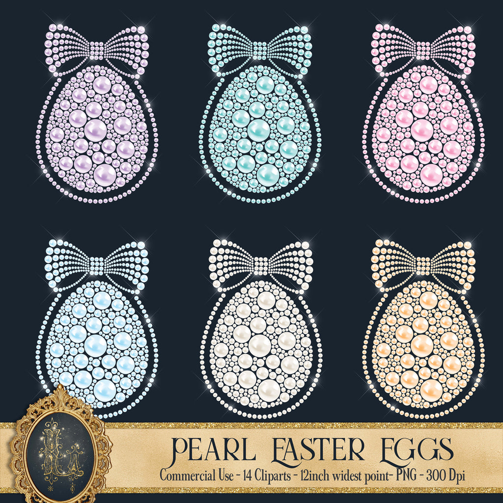 14 Pearl Easter Eggs Cliparts, 300 Dpi, Instant Download, Commercial Use, Transparent, Pearl Clip Art, Happy Easter Clipart, Easter Eggs