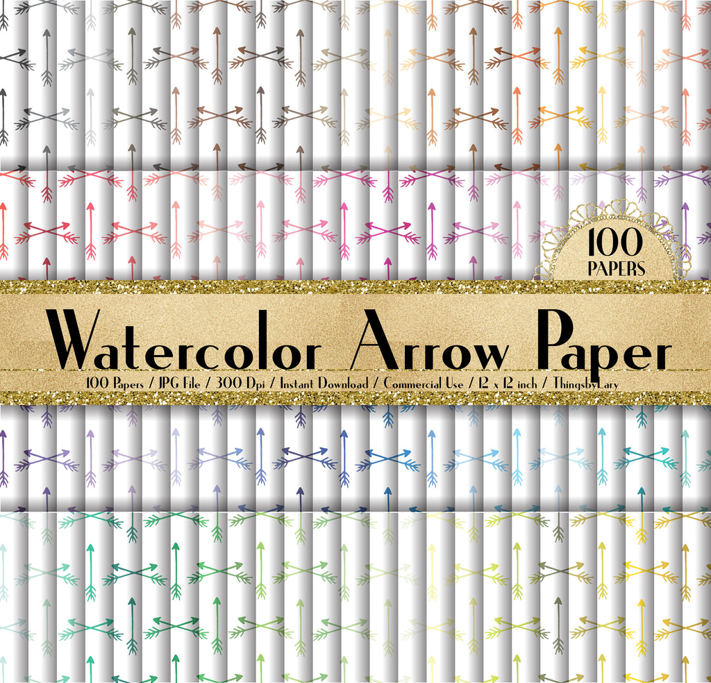 100 Seamless Watercolor Arrow Paper in 12&quot; x 12&quot;, 300 Dpi Planner Paper, Commercial Use, Scrapbook Paper,Seamless Watercolor,Arrow Paper