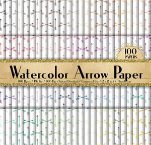 100 Seamless Watercolor Arrow Paper in 12&quot; x 12&quot;, 300 Dpi Planner Paper, Commercial Use, Scrapbook Paper,Seamless Watercolor,Arrow Paper
