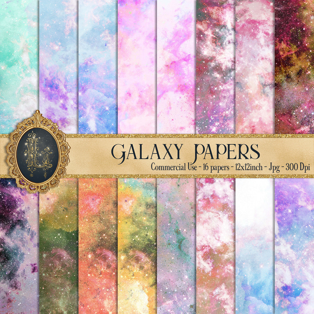 16 Galaxy Digital Papers,Galaxy Paper,300 Dpi,Instant Download,Commercial Use,Bridal Shower,Wedding Invitation,Magical Fairy Paper