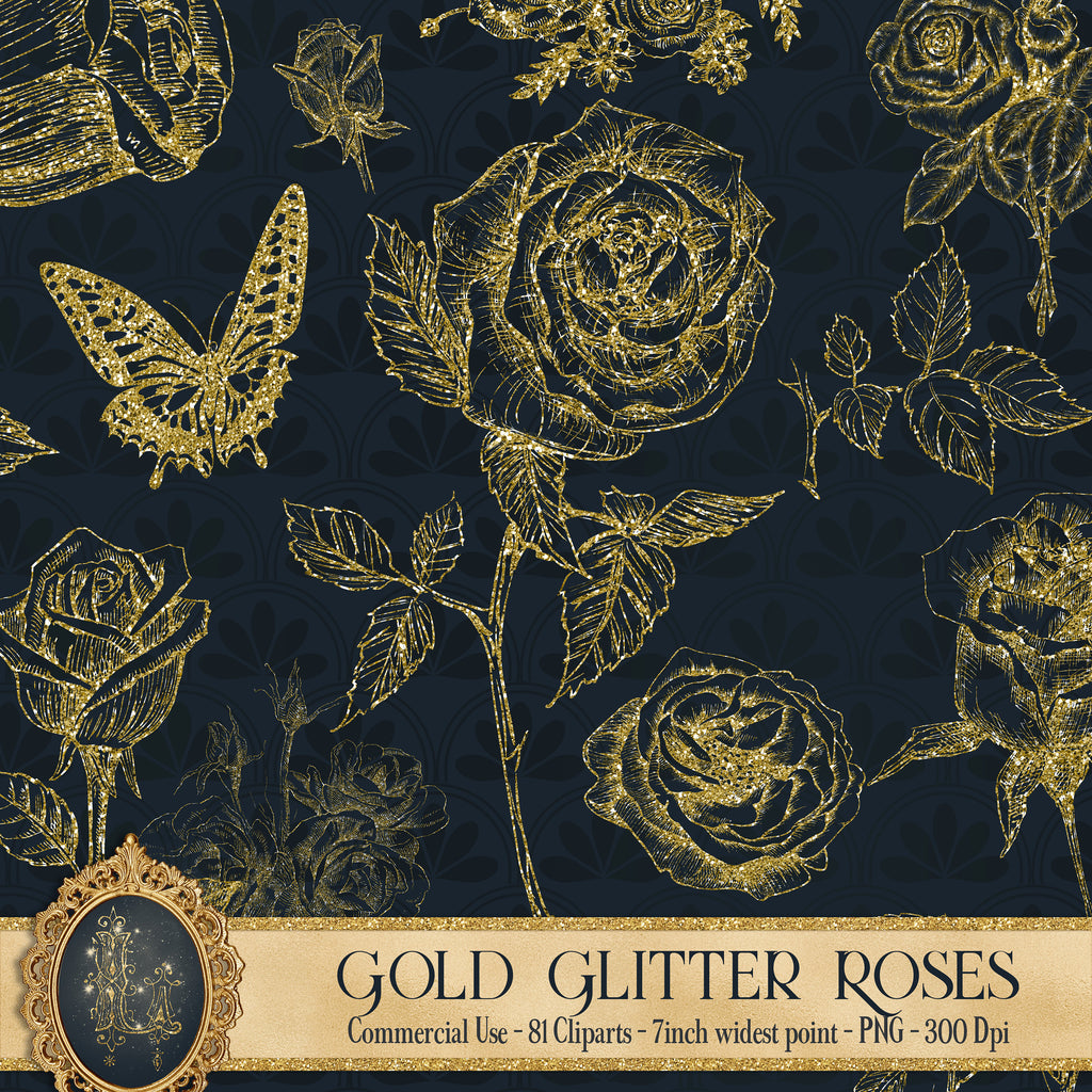 Gold Glitter Rose Sets, 300 Dpi, Instant Download, Commercial Use, Fairy, Glitter Graphic, Gold Rose, Glitter Rose, Gold Glitter Flower