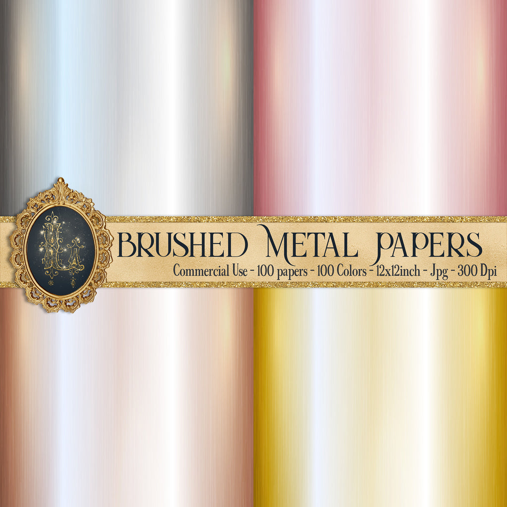 100 Brushed Metal Texture Papers in 12inch, 300 Dpi Planner Paper, Scrapbook Paper, Metallic Paper, Brushed Metal, Gold Metallic, Silver