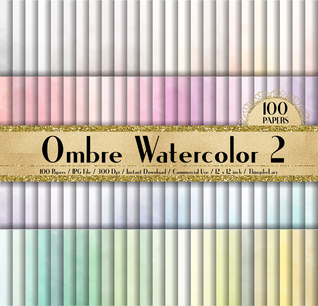 100 Ombre Watercolor Texture Papers Style 2 in 12&quot; x 12&quot;, 300 Dpi Planner Paper, Commercial Use, Scrapbook Papers,Ombre Watercolor