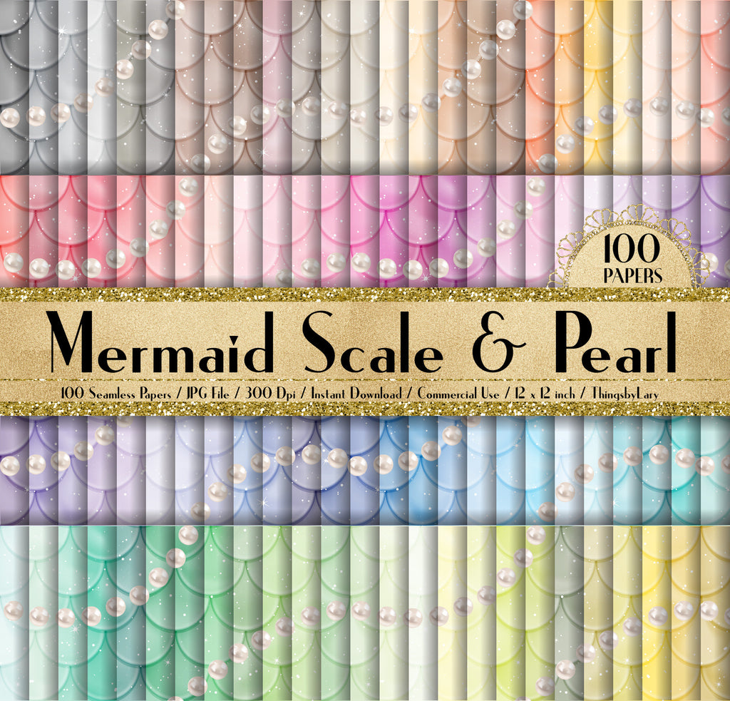 100 Seamless Pearl Mermaid Scale Papers, 300 Dpi Planner Paper, Commercial Use, Scrapbook Paper, 100 Digital Papers, Fish Scale Paper