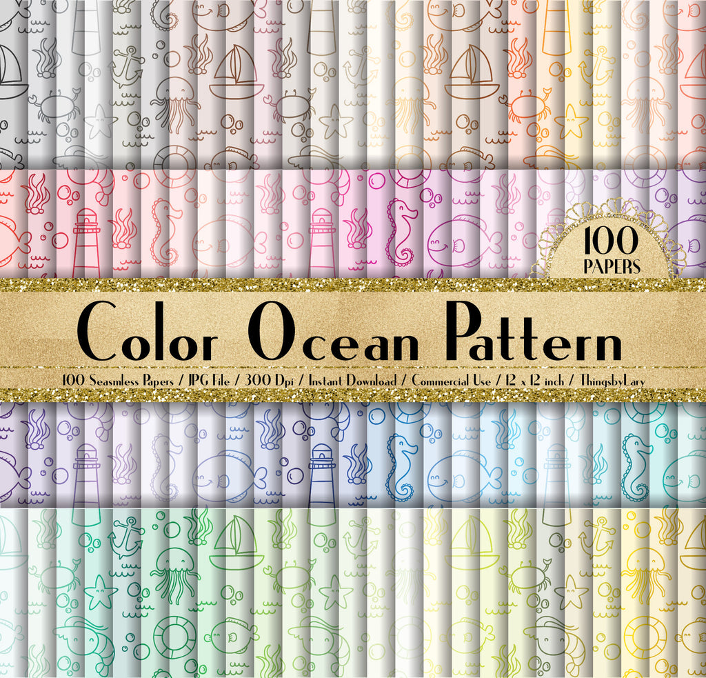 100 Seamless Ocean Pattern Papers 12 inch 300 Dpi Instant Download Commercial Use, Planner Paper, Scrapbooking Baby Shower Kit, Seamless