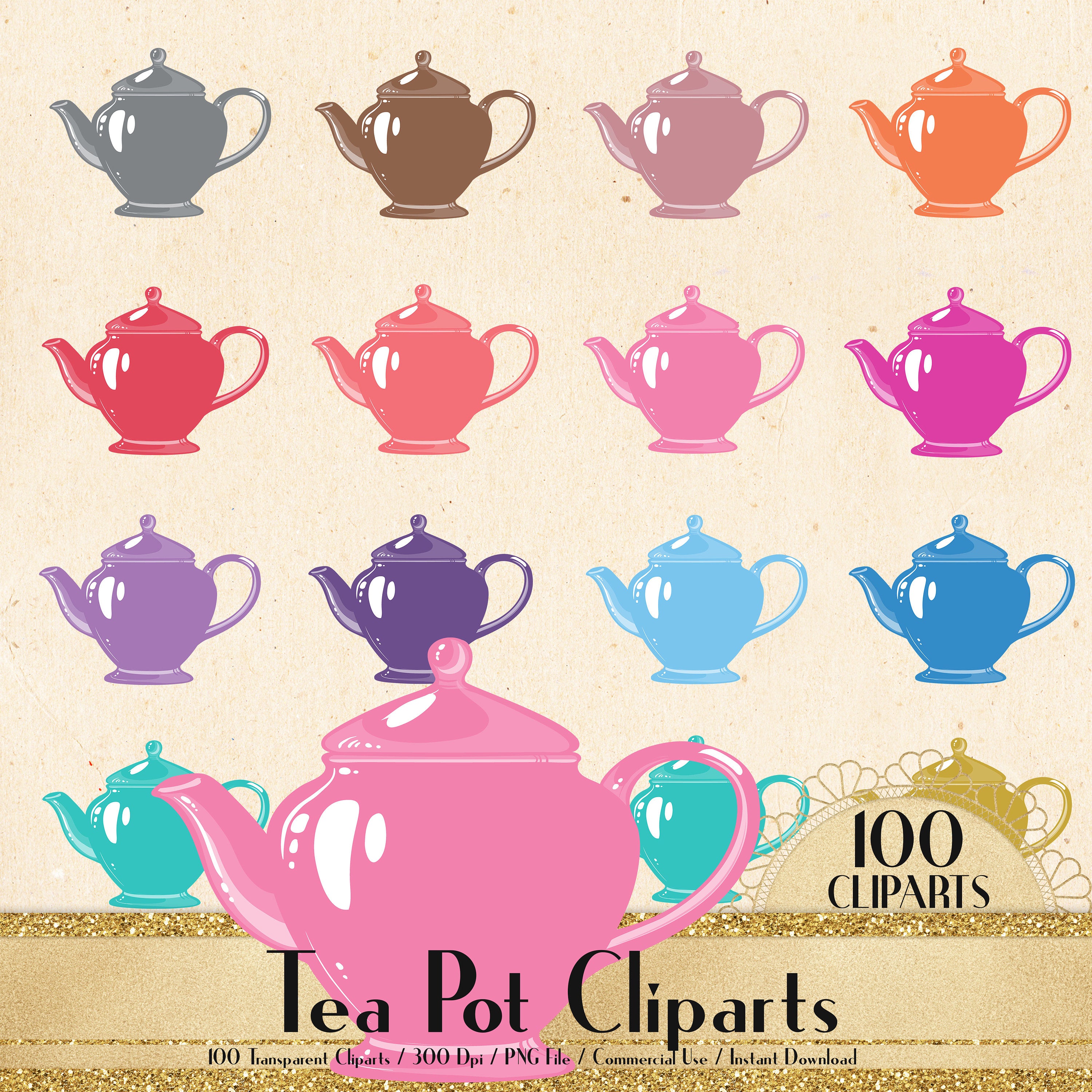 100 Tea Pot Cliparts, Garden Party Cliparts, Lovely Clipart, 100 PNG Clipart, Planner Clipart, Valentine Clip Arts, Tea Time, Tea Party