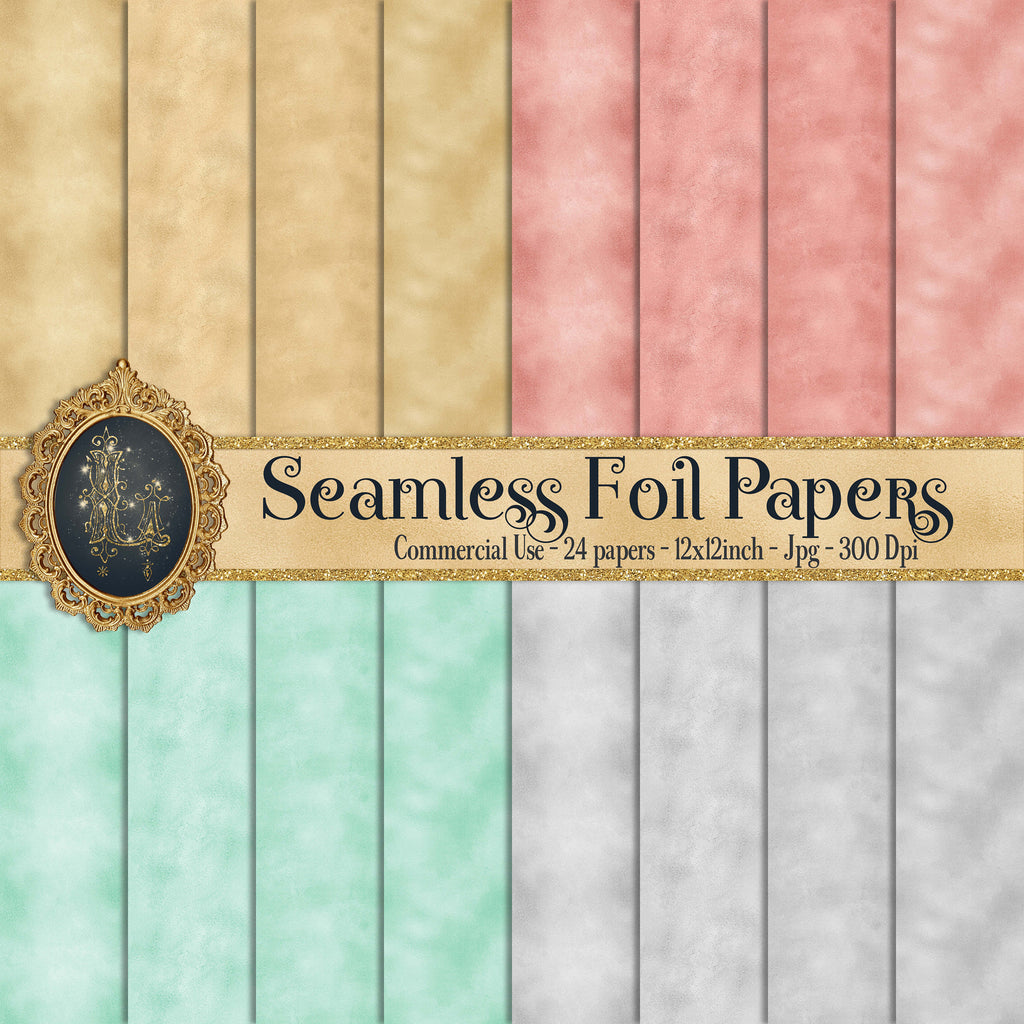 24 Seamless Foil Papers 12inch, 300 Dpi Planner Paper, Commercial Use, Scrapbook Paper, Gold Foil, Rosegold Foil, Silver Foil, Mint Foil