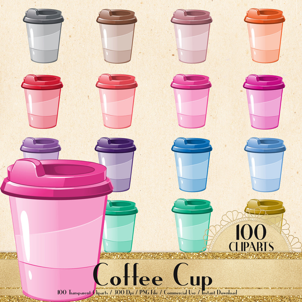 100 Coffee Cup Cliparts, Coffee Clipart, Digital Coffee, Coffee Cups, Coffee Mugs, Latte, Espresso, Mocha, Frappe, Printable, Commercial Use