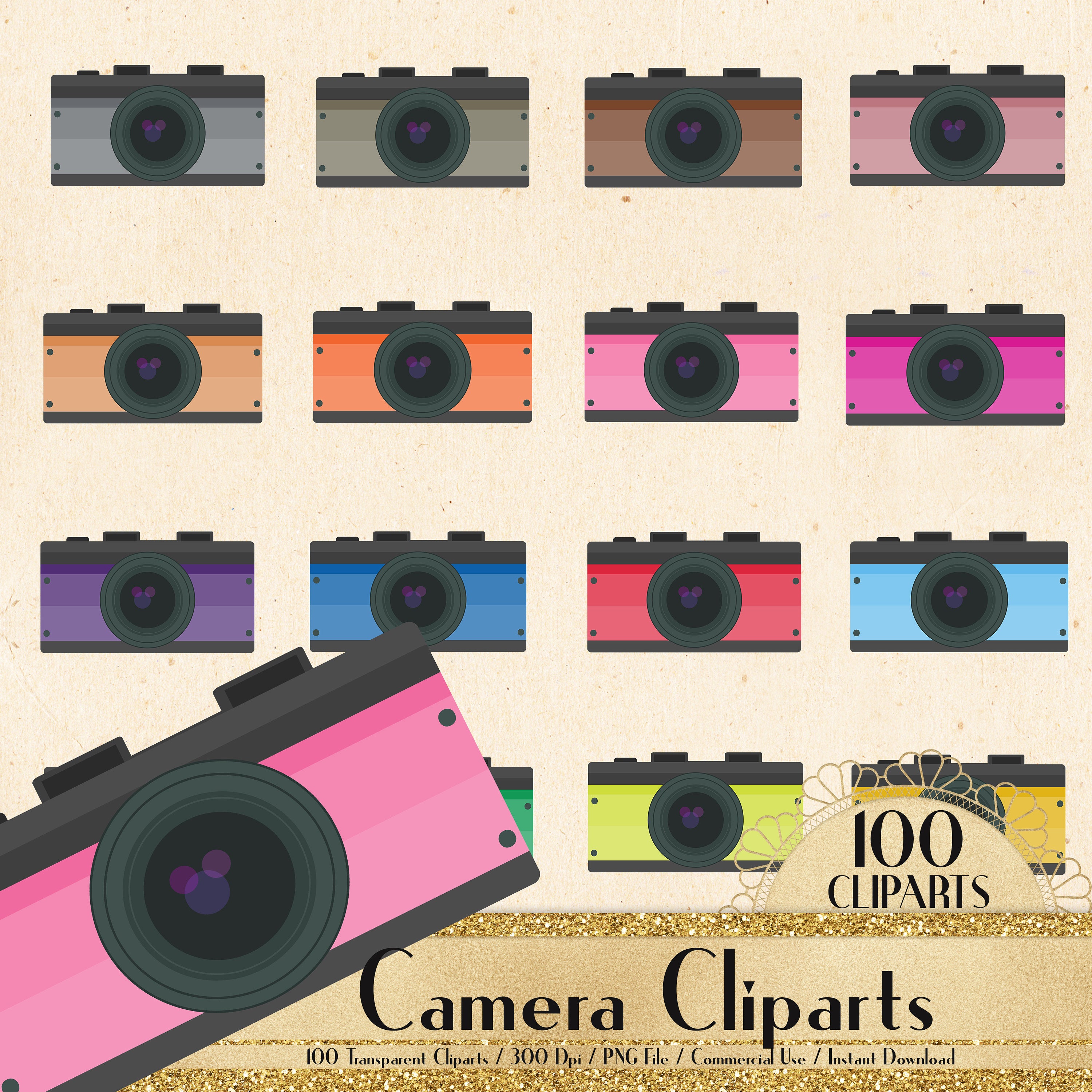 100 Camera Cliparts, Commercial Use, Planner Clipart, Digital Camera, Luxury Wedding, Wedding Camera