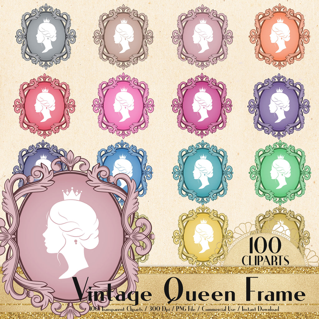 100 Vintage Royal Queen Frame Cliparts, Antique Frame, Ancient Frame, Commercial Use, Planner Clipart, Royal Frame, Queen, Princess, Jewelry