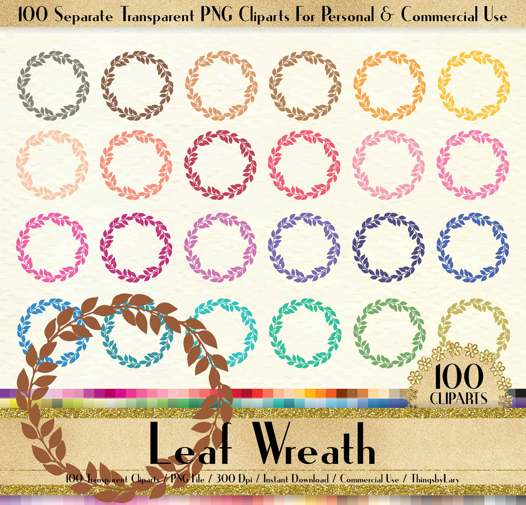 100 Leaf Wreath Clipart,Botanical Wreath,Leaf Clip Arts, 100 PNG Clipart, Planner Clipart, Instant Download Clipart, 100 Clipart