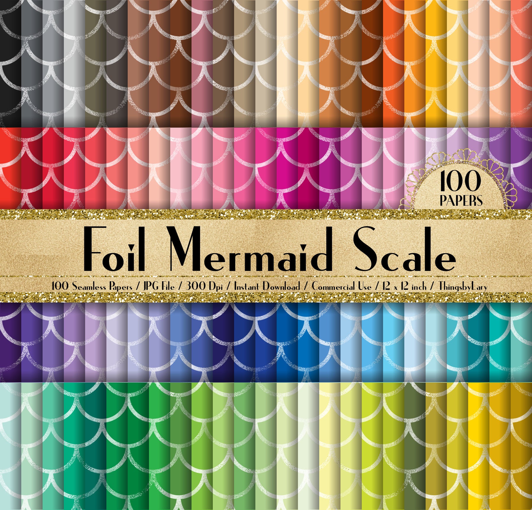100 Seamless Foil Mermaid Scale Papers 12 inch 300 Dpi Instant Download Commercial Use, Planner Paper, Scrapbooking Mermaid Kit, Seamless