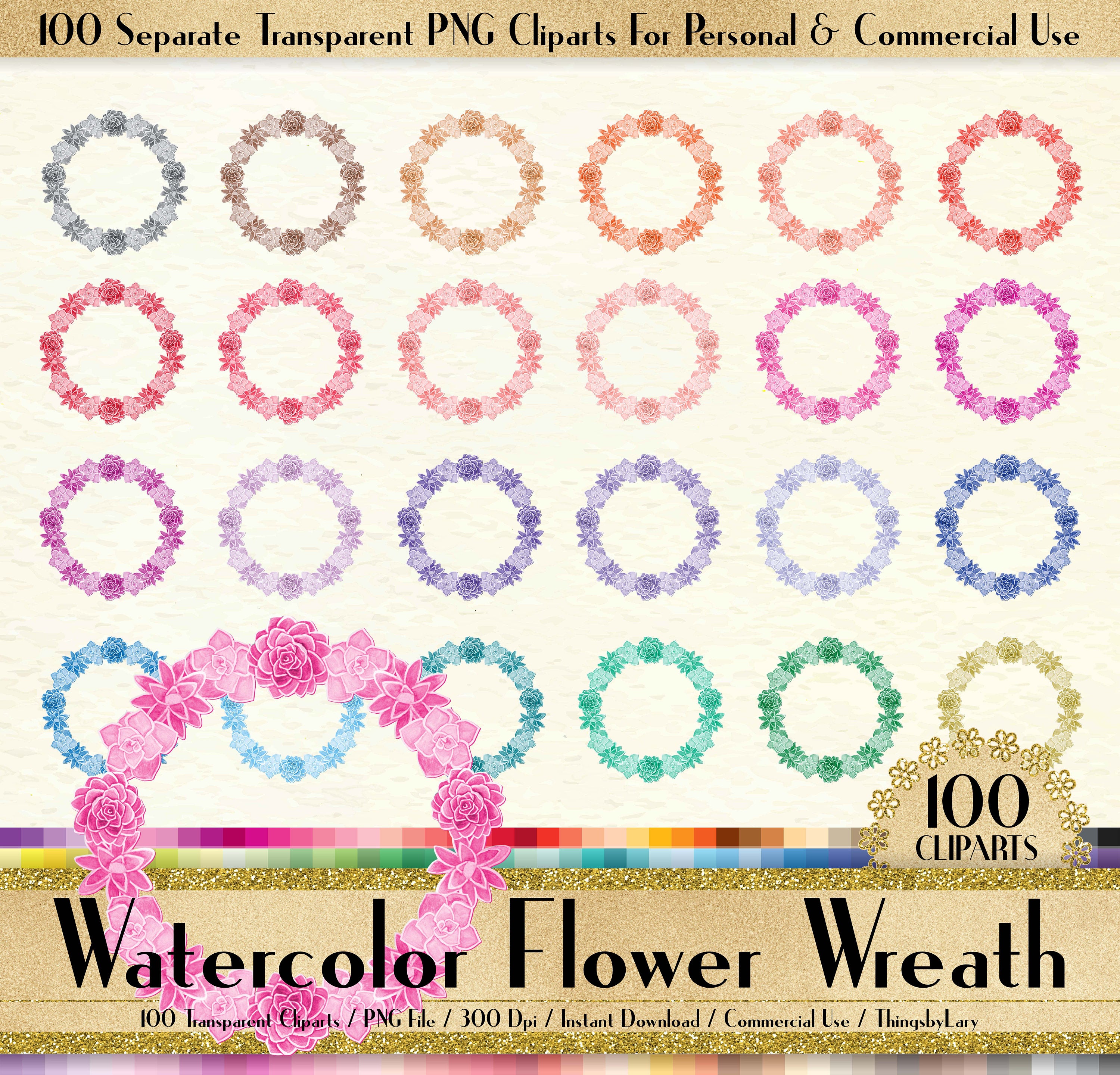100 Watercolor Flower Wreath Clipart,Floral,100 Watercolor Clipart,PNG Clipart,Planner Clipart,Floral Wreath,Bridal Shower,Valentine,Flower