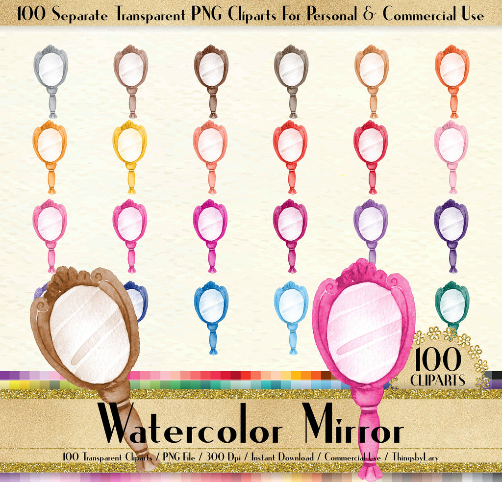 100 Watercolor Princess Mirror Clipart,Watercolor Clipart,PNG,Planner Clipart,Vintage Mirror,Bridal Shower,Valentine,Princess,Fairytale